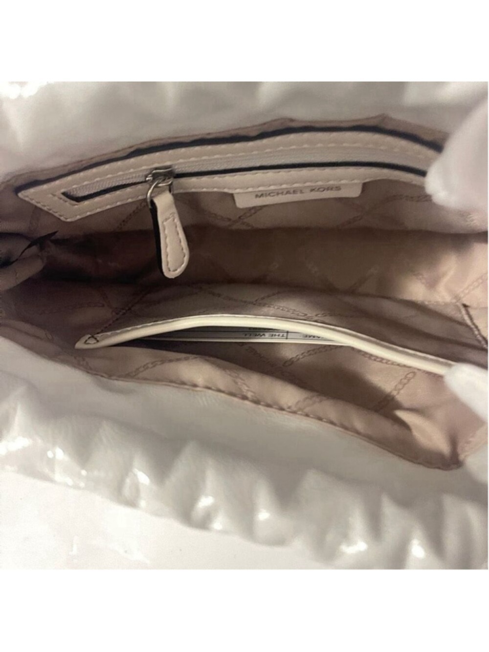 Michael Kors Lina Small Cinch Drawstring Bag Leather Optic White - Picture 3 of 8